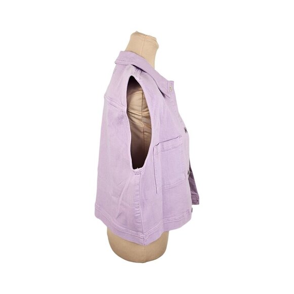 Warp + Weft Light Pastel Purple Pink Denim Button Up Vest Sz M - Picture 4 of 9